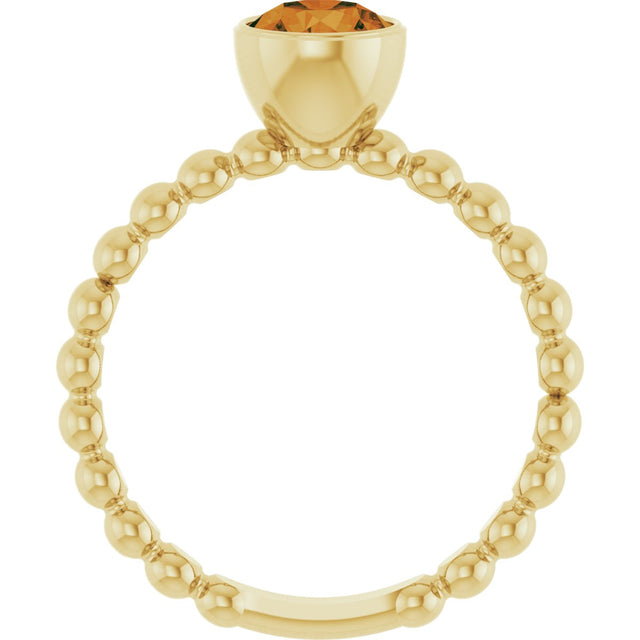 14K Gold Round Natural Citrine Family Beaded Stackable Ring - Yellow Gold - view 2