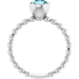 14K Gold Round Natural Blue Zircon Family Beaded Stackable Ring - White Gold - view 2