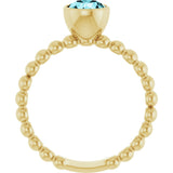 14K Gold Round Natural Blue Zircon Family Beaded Stackable Ring - Yellow Gold - view 2