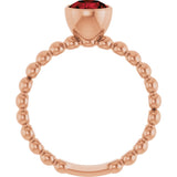 14K Gold Round Natural Mozambique Garnet Family Beaded Stackable Ring - Rose Gold - view 2