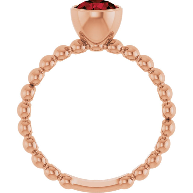 14K Gold Round Natural Mozambique Garnet Family Beaded Stackable Ring - Rose Gold - view 2