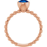 14K Gold Round Lab-Grown Blue Sapphire Family Beaded Stackable Ring - Rose Gold - view 2