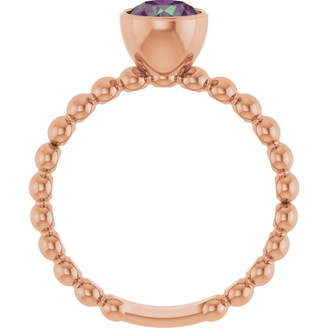 14K Gold Round Lab-Grown Alexandrite Family Beaded Stackable Ring - Rose Gold - view 2