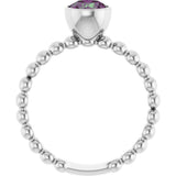 14K Gold Round Lab-Grown Alexandrite Family Beaded Stackable Ring - White Gold - view 2