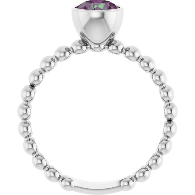 14K Gold Round Lab-Grown Alexandrite Family Beaded Stackable Ring - White Gold - view 2