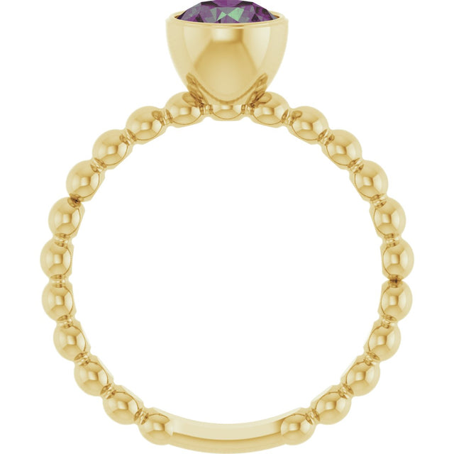 14K Gold Round Lab-Grown Alexandrite Family Beaded Stackable Ring - Yellow Gold - view 2