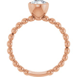 14K Gold Round Natural White Sapphire Family Beaded Stackable Ring - Rose Gold - view 2