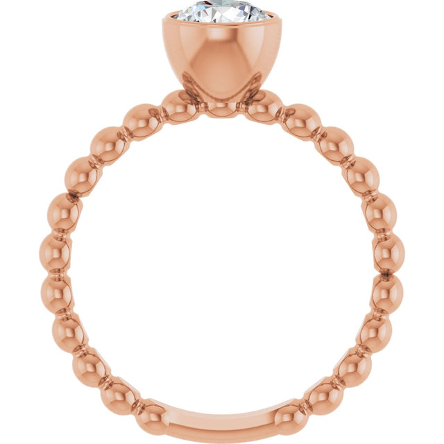 14K Gold Round Natural White Sapphire Family Beaded Stackable Ring - Rose Gold - view 2