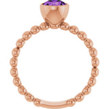 14K Gold Round Natural Amethyst Family Beaded Stackable Ring - Rose Gold - view 2
