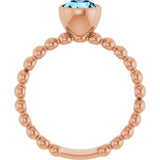 14K Gold Round Natural Aquamarine Family Beaded Stackable Ring - Rose Gold - view 2