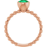 14K Gold Round Lab-Grown Emerald Family Beaded Stackable Ring - Rose Gold - view 2