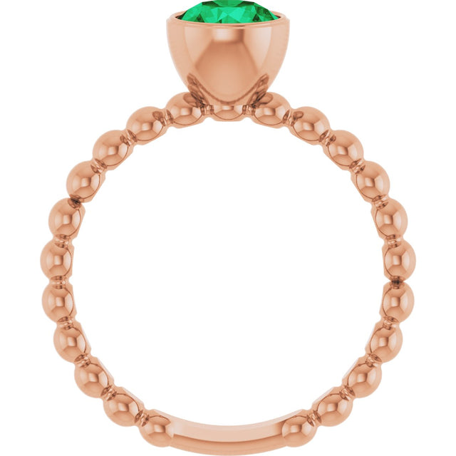 14K Gold Round Lab-Grown Emerald Family Beaded Stackable Ring - Rose Gold - view 2