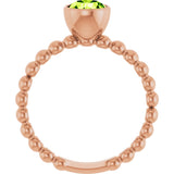 14K Gold Round Natural Peridot Family Beaded Stackable Ring - Rose Gold - view 2