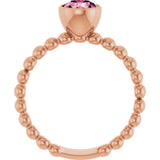 14K Gold Round Natural Pink Tourmaline Family Beaded Stackable Ring - Rose Gold - view 2