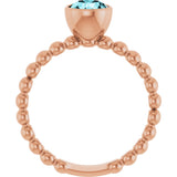 14K Gold Round Natural Blue Zircon Family Beaded Stackable Ring - Rose Gold - view 2