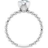 14K Gold Round Natural White Sapphire Family Beaded Stackable Ring - White Gold - view 2