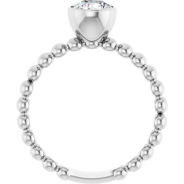 14K Gold Round Natural White Sapphire Family Beaded Stackable Ring - White Gold - view 2