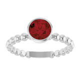 14K Gold Round Natural Mozambique Garnet Family Beaded Stackable Ring - White Gold - view 3