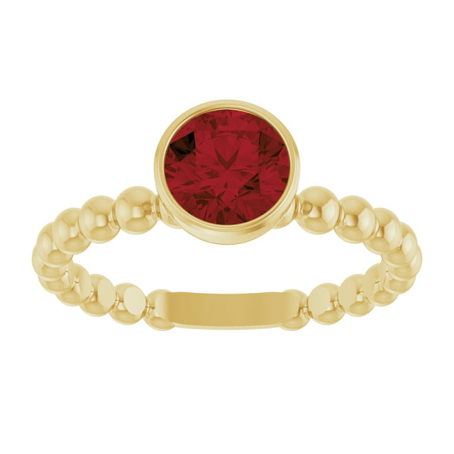 14K Gold Round Natural Mozambique Garnet Family Beaded Stackable Ring - Yellow Gold - view 3