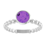 14K Gold Round Natural Amethyst Family Beaded Stackable Ring - White Gold - view 3