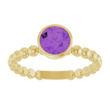 14K Gold Round Natural Amethyst Family Beaded Stackable Ring - Yellow Gold - view 3