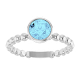 14K Gold Round Natural Aquamarine Family Beaded Stackable Ring - White Gold - view 3