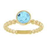 14K Gold Round Natural Aquamarine Family Beaded Stackable Ring - Yellow Gold - view 3