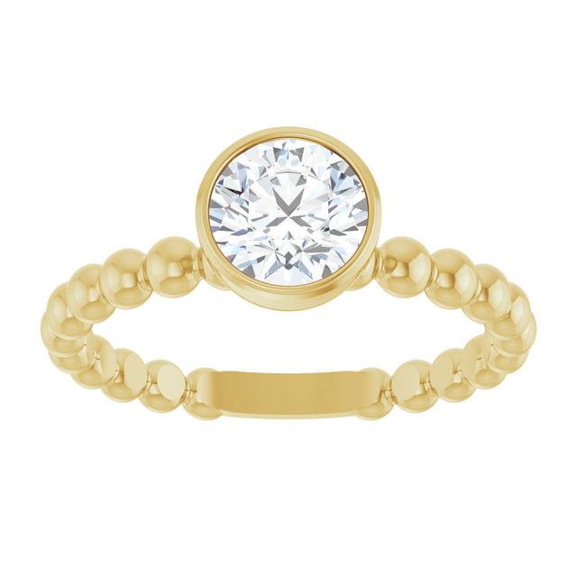 14K Gold Round Natural White Sapphire Family Beaded Stackable Ring - Yellow Gold - view 3