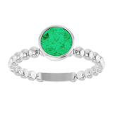 14K Gold Round Lab-Grown Emerald Family Beaded Stackable Ring - White Gold - view 3