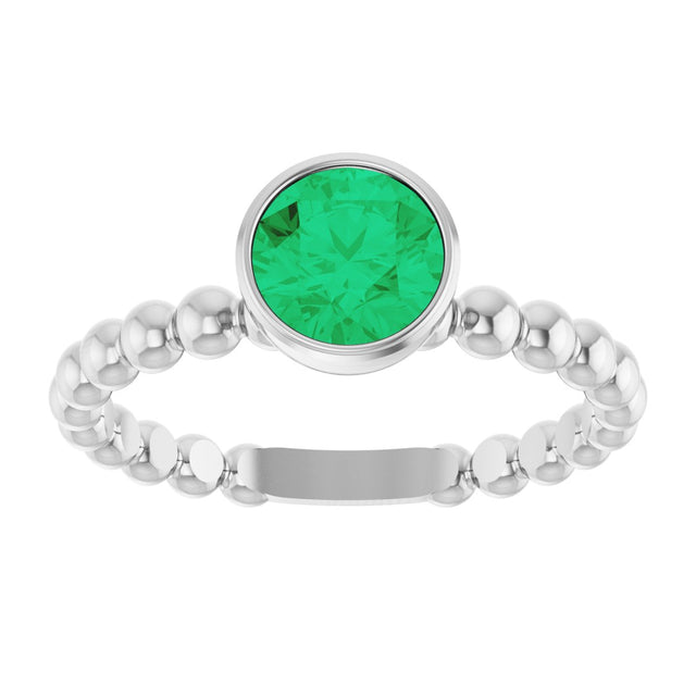 14K Gold Round Lab-Grown Emerald Family Beaded Stackable Ring - White Gold - view 3