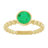 14K Gold Round Lab-Grown Emerald Family Beaded Stackable Ring - Yellow Gold - view 3