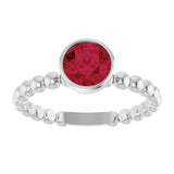 14K Gold Round Lab-Grown Ruby Family Beaded Stackable Ring - White Gold - view 3
