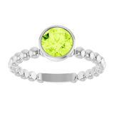 14K Gold Round Natural Peridot Family Beaded Stackable Ring - White Gold - view 3