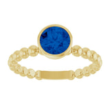 14K Gold Round Lab-Grown Blue Sapphire Family Beaded Stackable Ring - Yellow Gold - view 3
