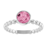 14K Gold Round Natural Pink Tourmaline Family Beaded Stackable Ring - White Gold - view 3