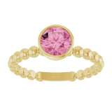 14K Gold Round Natural Pink Tourmaline Family Beaded Stackable Ring - Yellow Gold - view 3