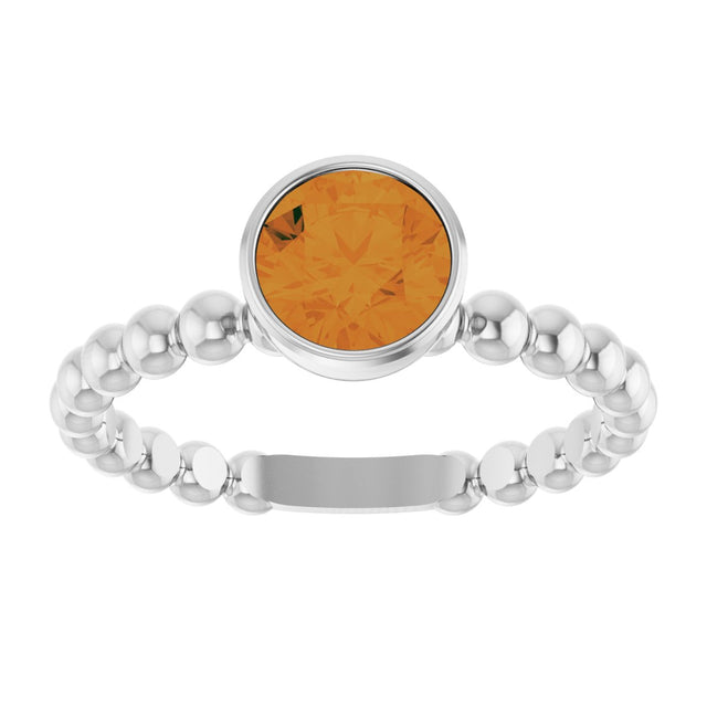 14K Gold Round Natural Citrine Family Beaded Stackable Ring - White Gold - view 3