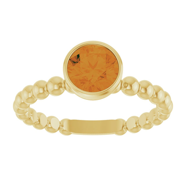 14K Gold Round Natural Citrine Family Beaded Stackable Ring - Yellow Gold - view 3