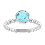 14K Gold Round Natural Blue Zircon Family Beaded Stackable Ring - White Gold - view 3