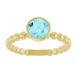 14K Gold Round Natural Blue Zircon Family Beaded Stackable Ring - Yellow Gold - view 3