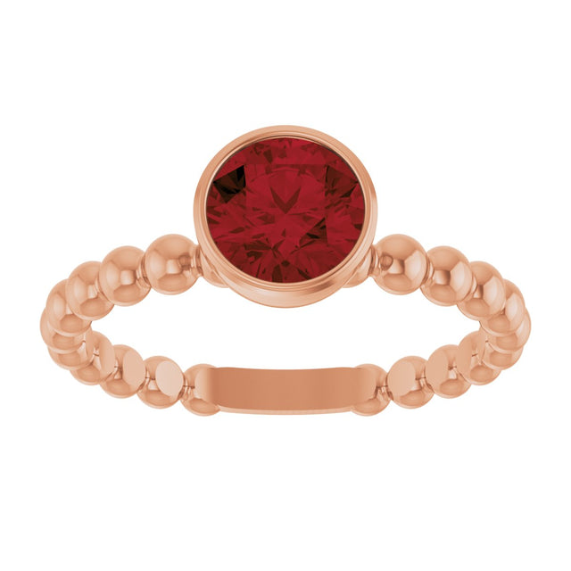 14K Gold Round Natural Mozambique Garnet Family Beaded Stackable Ring - Rose Gold - view 3