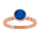 14K Gold Round Lab-Grown Blue Sapphire Family Beaded Stackable Ring - Rose Gold - view 3