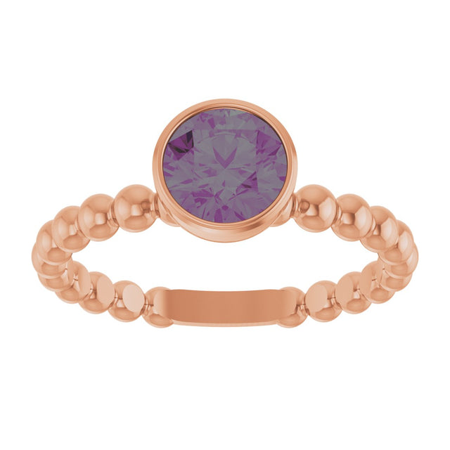 14K Gold Round Lab-Grown Alexandrite Family Beaded Stackable Ring - Rose Gold - view 3