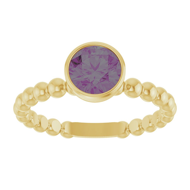 14K Gold Round Lab-Grown Alexandrite Family Beaded Stackable Ring - Yellow Gold - view 3