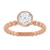 14K Gold Round Natural White Sapphire Family Beaded Stackable Ring - Rose Gold - view 3