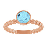14K Gold Round Natural Aquamarine Family Beaded Stackable Ring - Rose Gold - view 3