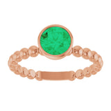 14K Gold Round Lab-Grown Emerald Family Beaded Stackable Ring - Rose Gold - view 3
