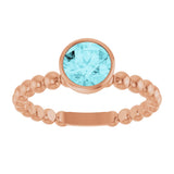 14K Gold Round Natural Blue Zircon Family Beaded Stackable Ring - Rose Gold - view 3