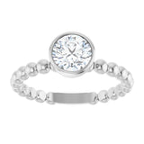14K Gold Round Natural White Sapphire Family Beaded Stackable Ring - White Gold - view 3