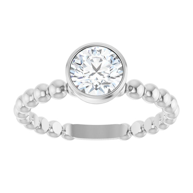 14K Gold Round Natural White Sapphire Family Beaded Stackable Ring - White Gold - view 3